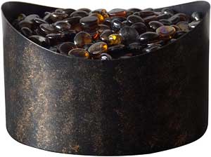 Bronze Fire Bowl with Shiny Amber Glass Beads