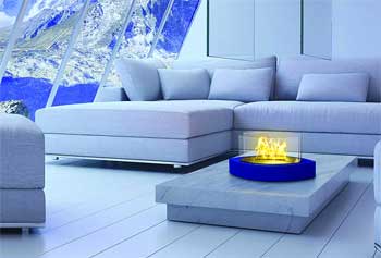 Elegant Blue Fireplace on Coffee Table in Living Room