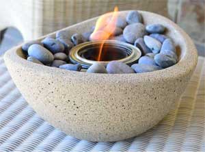 Wave Tabletop Fire Pit with River Rocks and Gel Fuel Canister